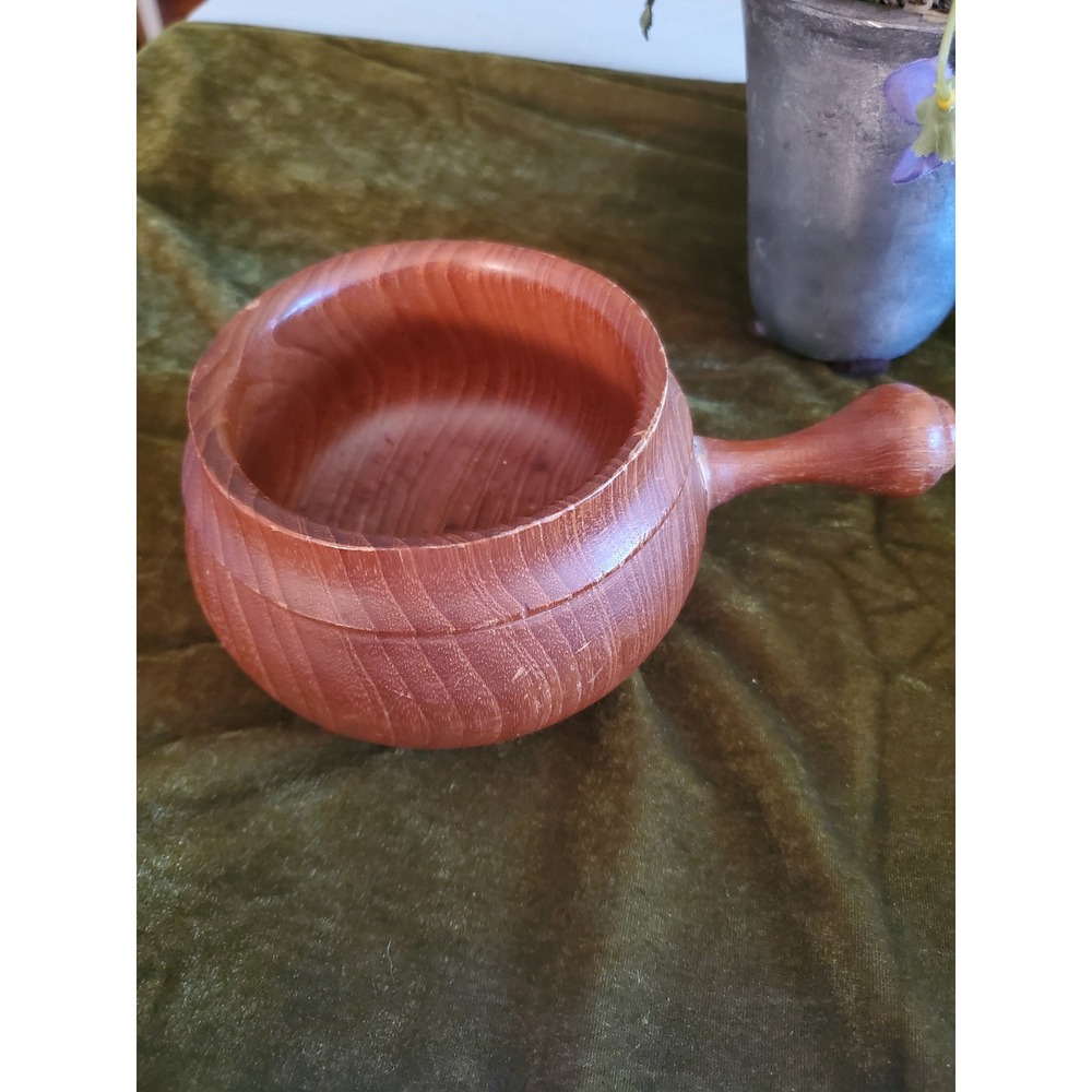 Dolphin Teak Thailand Wooden Bowl with Handle Vintage Decor